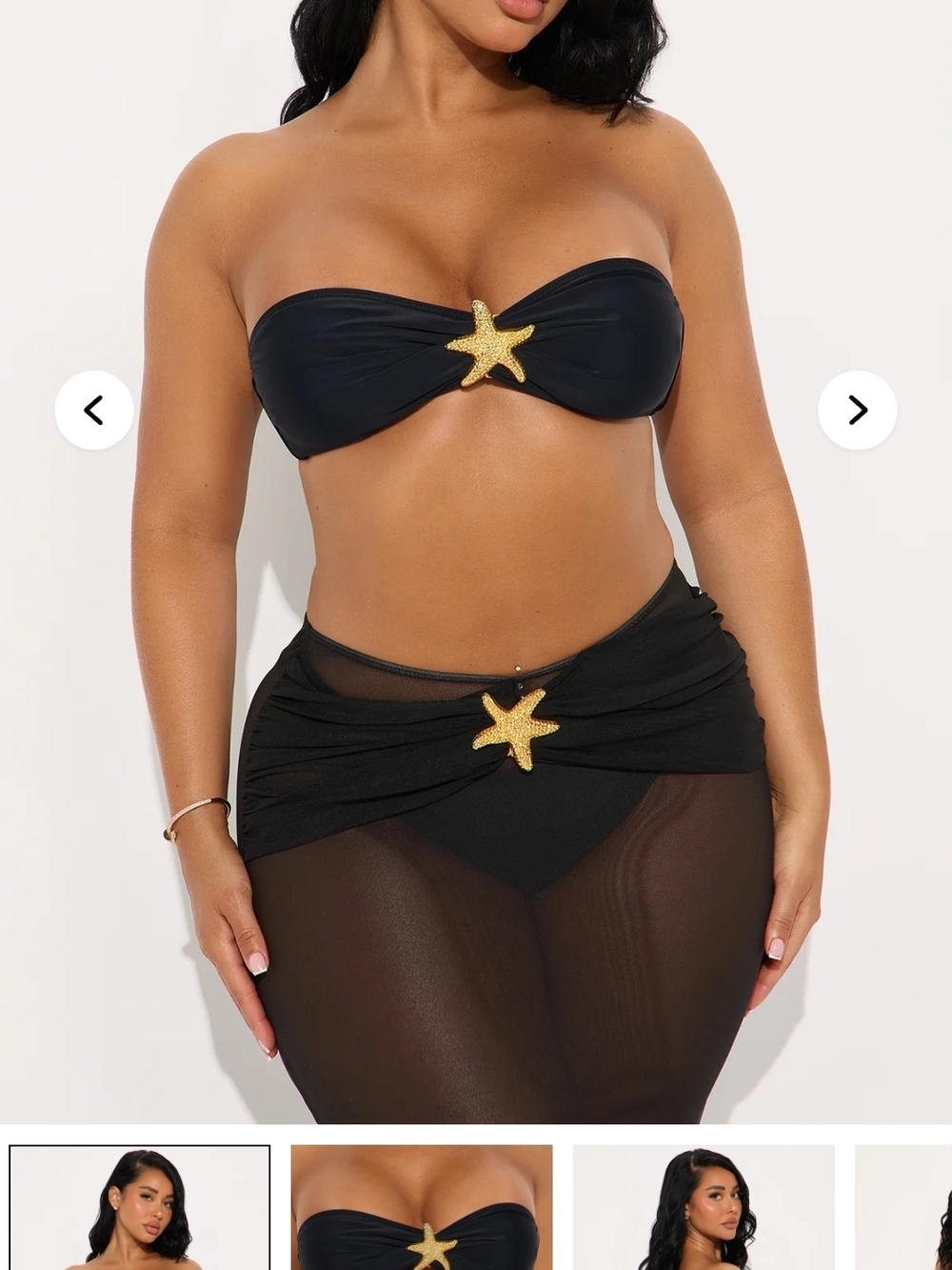 Fashion Nova Black Bandeau Bikini Set with Gold Star Accents